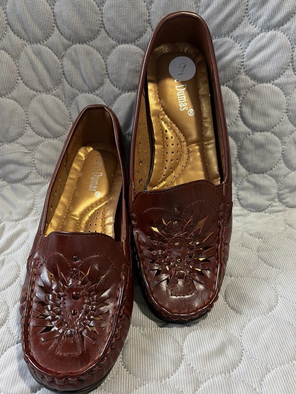 Pierre Dumas Brown Leather Slip-On Loafers with Floral Cutouts